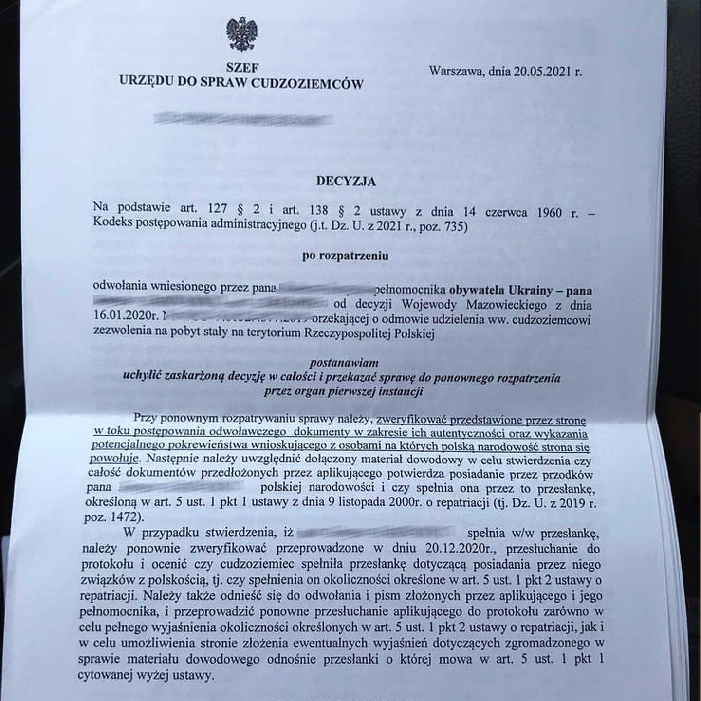 16.04.2021 к нам обратился иностранец для ускорения выдачи решения по апелляции. Szef Urze?du do Sprawy...